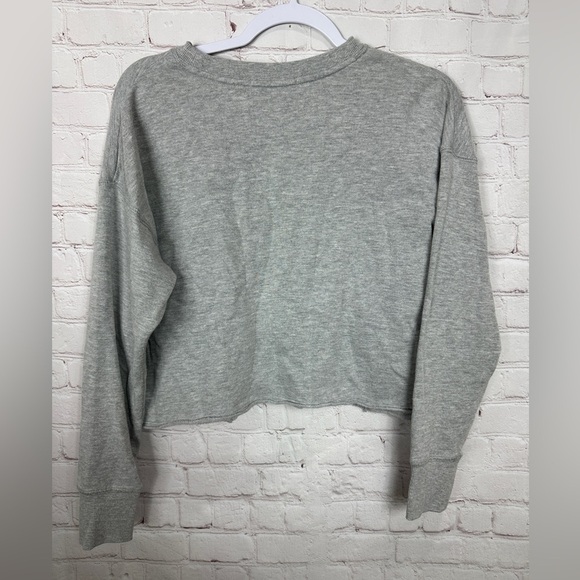 Pink Rose gray fleece lined cropped‎ crewneck sweatshirt, sz S - Picture 2 of 3